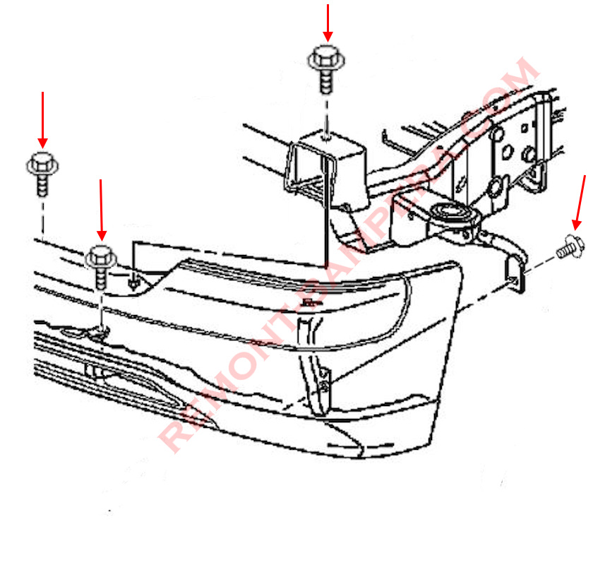 Diagrama de montaje del parachoques delantero de la Chevrolet Silverado I
