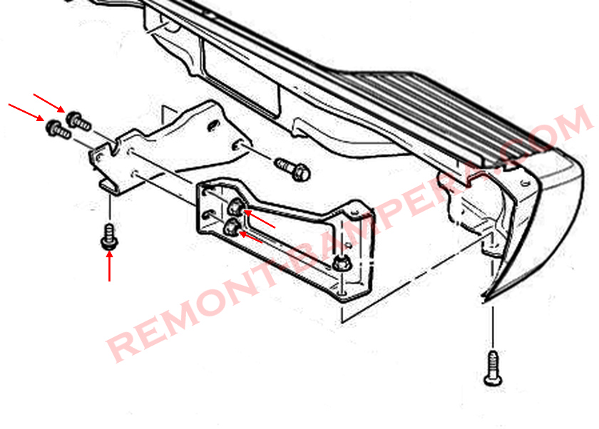 Diagrama de montaje del parachoques trasero de la Chevrolet Silverado I