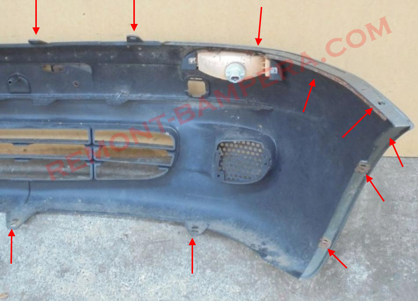 Ubicación de montaje del parachoques delantero del Chevrolet Spark/Matiz I