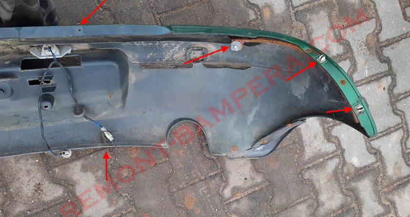 puntos de montaje del parachoques trasero Chevrolet Spark/Matiz I