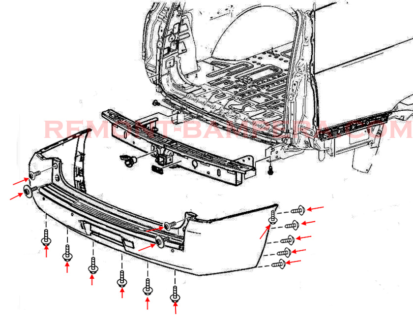 Rear bumper attachment diagram of the Chevrolet Suburban XI (2015–2020) 