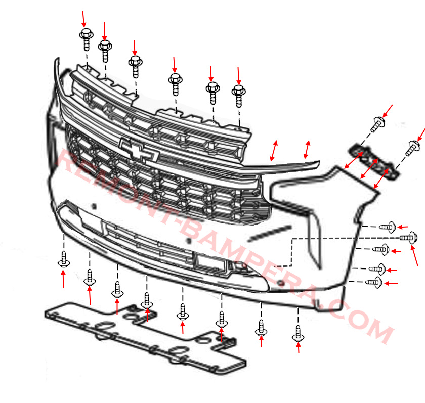 Chevrolet Suburban Front Bumper Mounting Diagram (2021–2025)