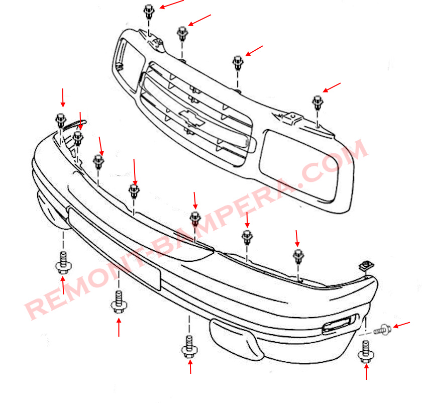 Chevrolet Tracker II Front Bumper Mounting Diagram (1998-2004)