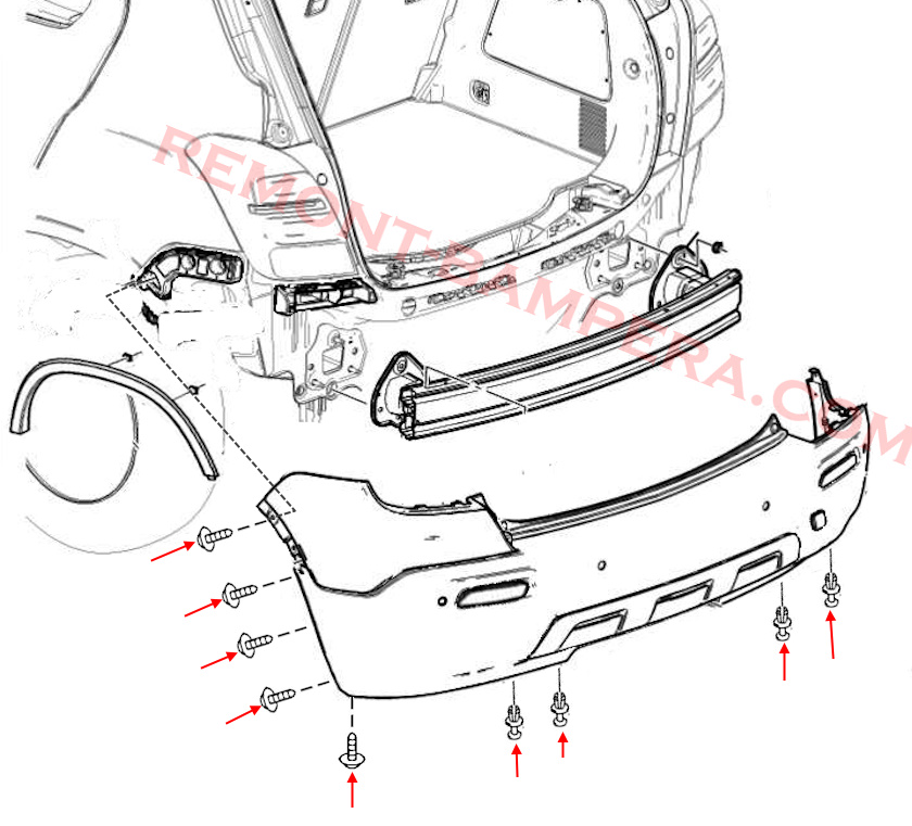 Chevrolet Tracker / Trax Rear Bumper Mounting Diagram (2013–2022)