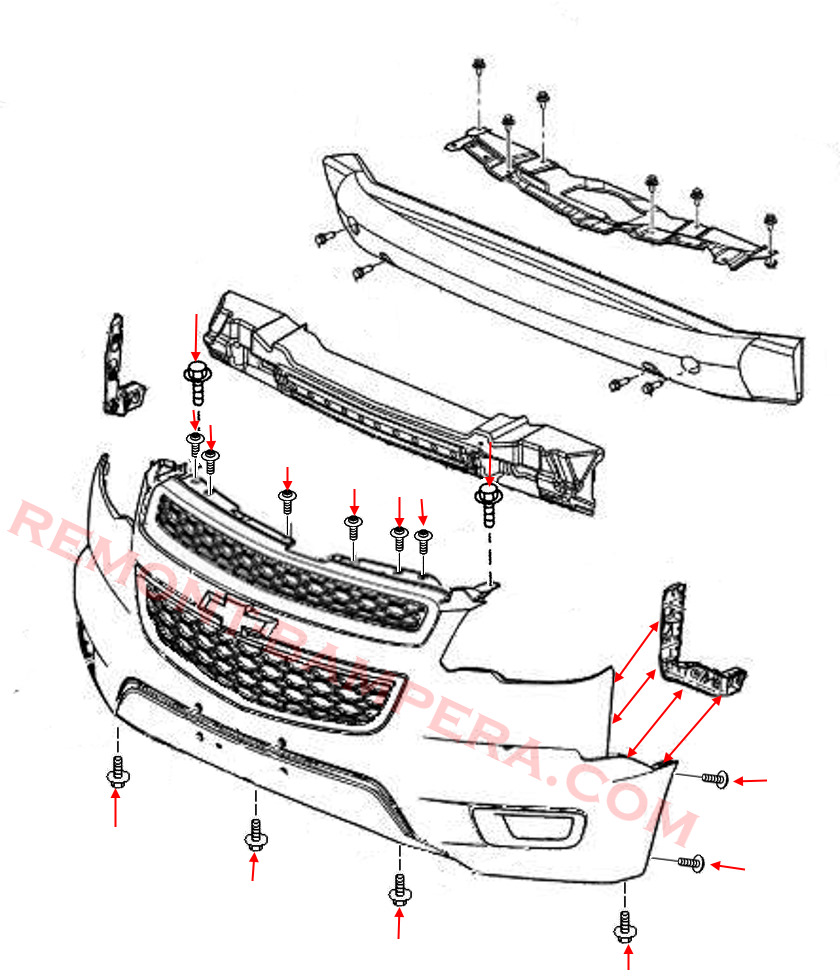 Chevrolet TrailBlazer II Front Bumper Mounting Diagram (2012–2022)