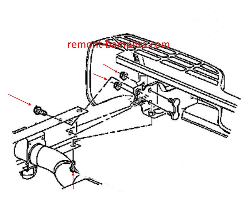 Schema di montaggio del paraurti posteriore per Chevrolet Avalanche I (2002-2006)