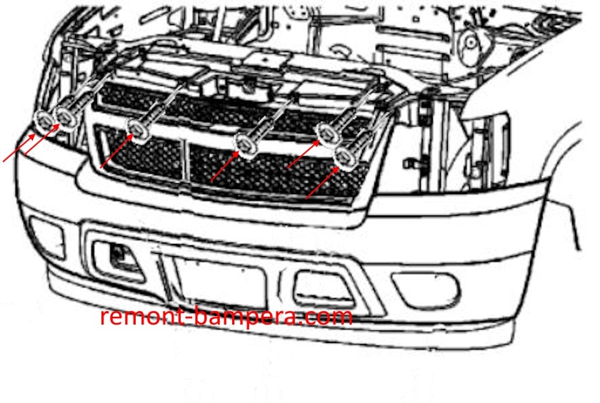 Chevrolet Avalanche II GMT900 (2007-2013) front bumper mounting diagram