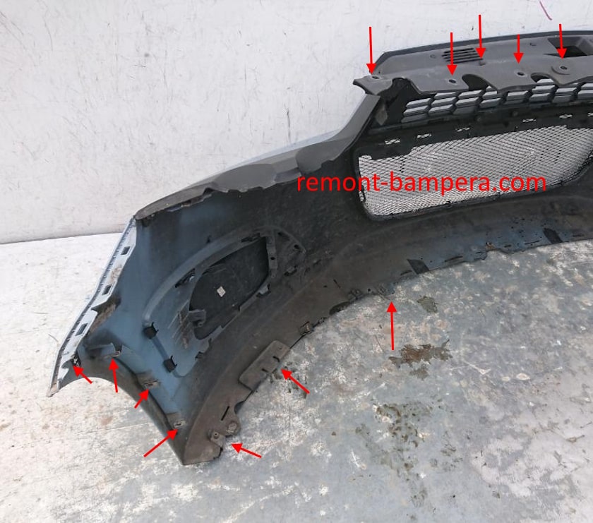 Chevrolet Aveo / Sonic front bumper mounting locations (2012-2020)