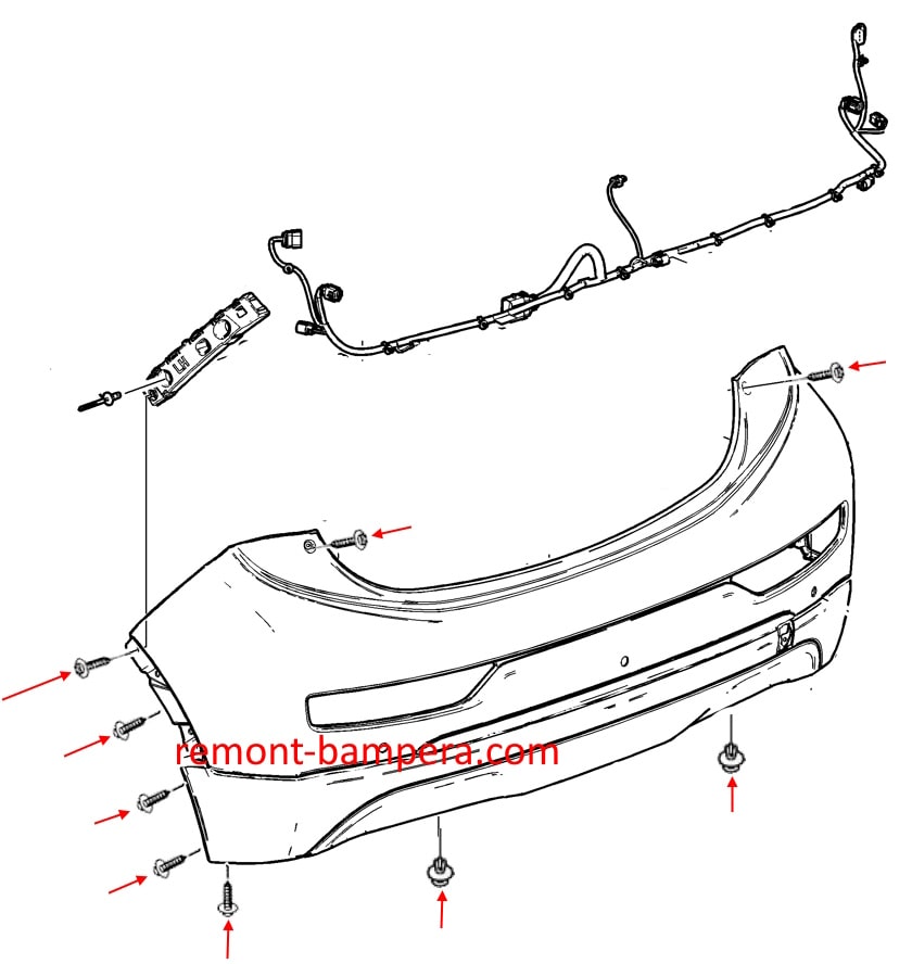 Схема крепления заднего бампера Chevrolet Bolt EV (2016-2023) 