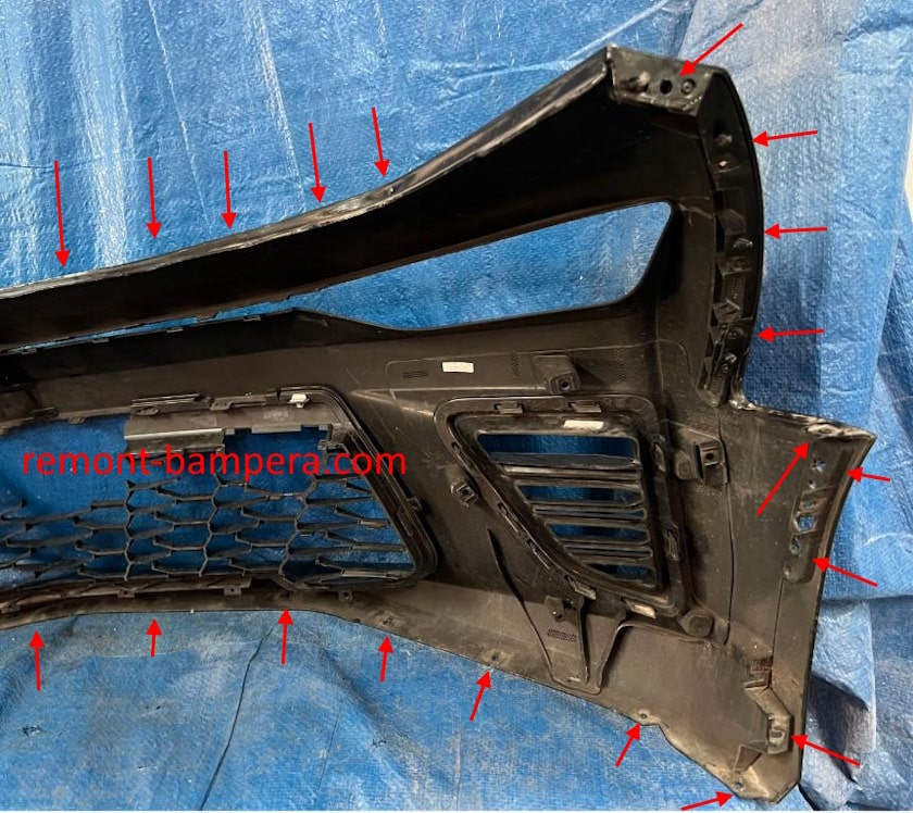 mounting locations for the front bumper Chevrolet Camaro VI (2016-2024)