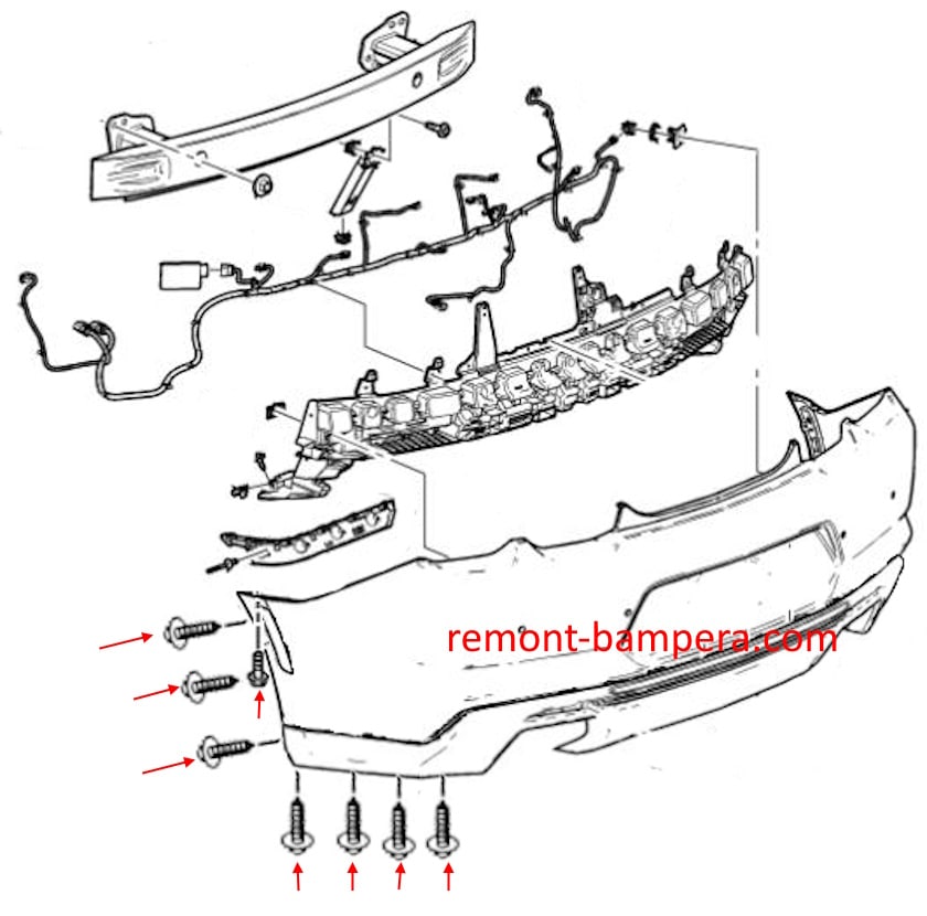 Rear bumper mounting diagram for Chevrolet Camaro VI (2016-2024)