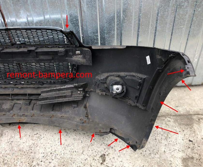 mounting locations for the front bumper Chevrolet Captiva I C140 (2011-2018)