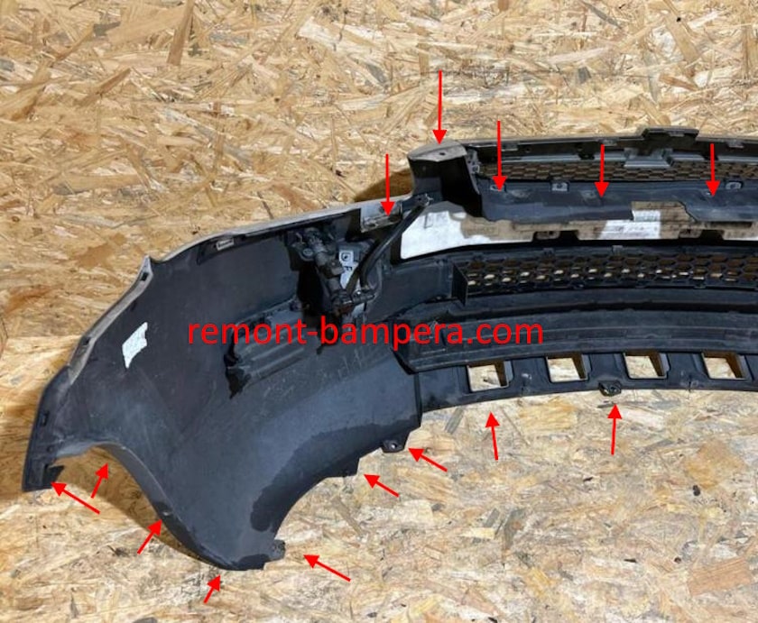 mounting locations for the front bumper Chevrolet Captiva I C100 (2006-2011)