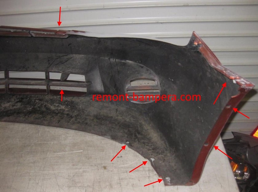 Chevrolet Cavalier (1995-2005) front bumper mounting locations