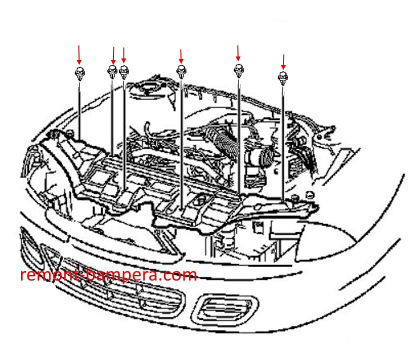 Diagrama de montaje del parachoques delantero Chevrolet Cavalier (1995-2005)