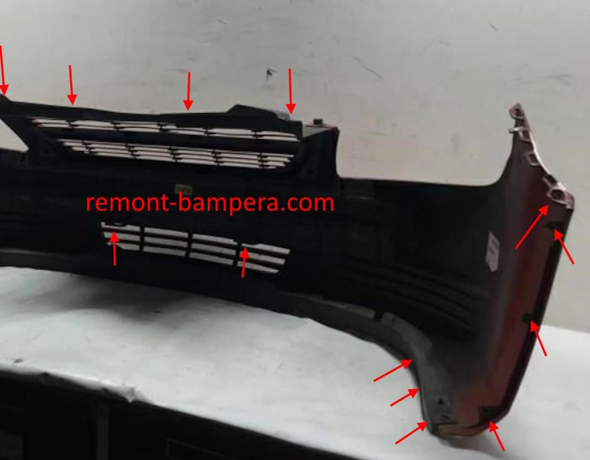 mounting locations for the front bumper Chevrolet Cobalt I (2005-2010)