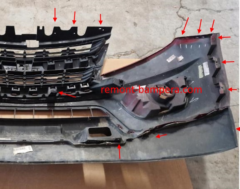 Posizioni di montaggio del paraurti anteriore Chevrolet Colorado II (2015-2022)