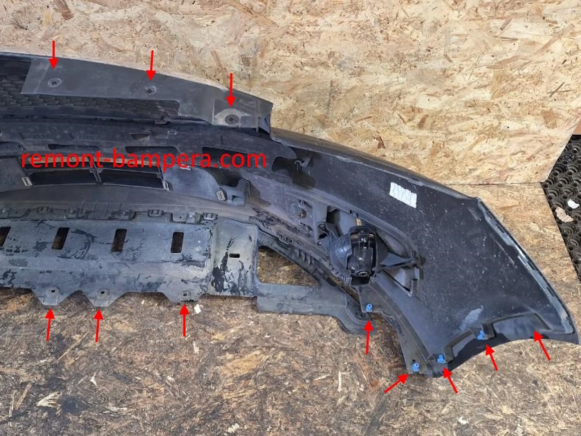 Chevrolet Cruze I (2008-2016) front bumper mounting locations