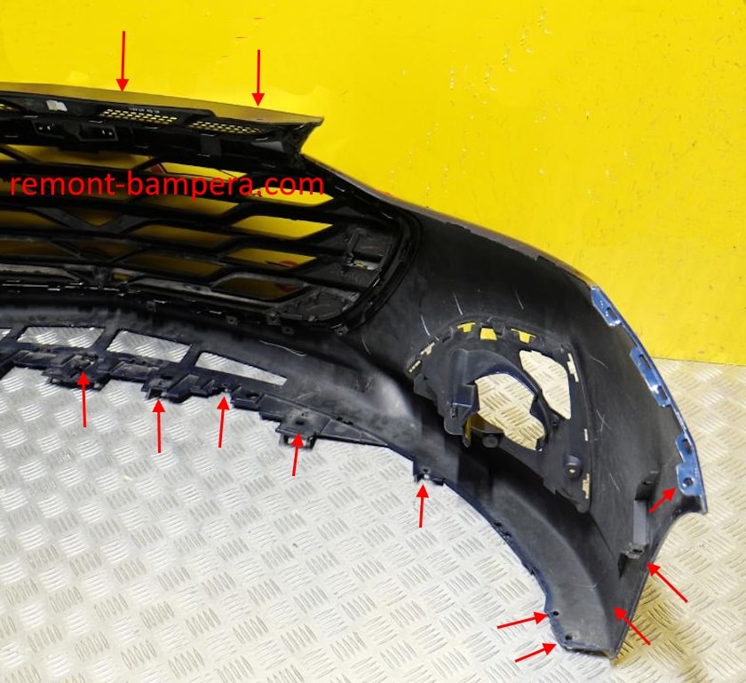 Posizioni di montaggio del paraurti anteriore della Chevrolet Cruze II (2016-2019)