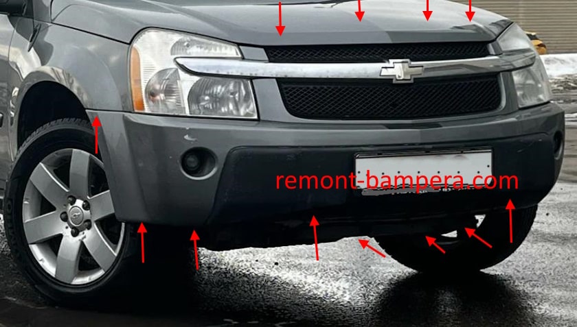 Chevrolet Equinox I front bumper mounting locations (2005-2009)