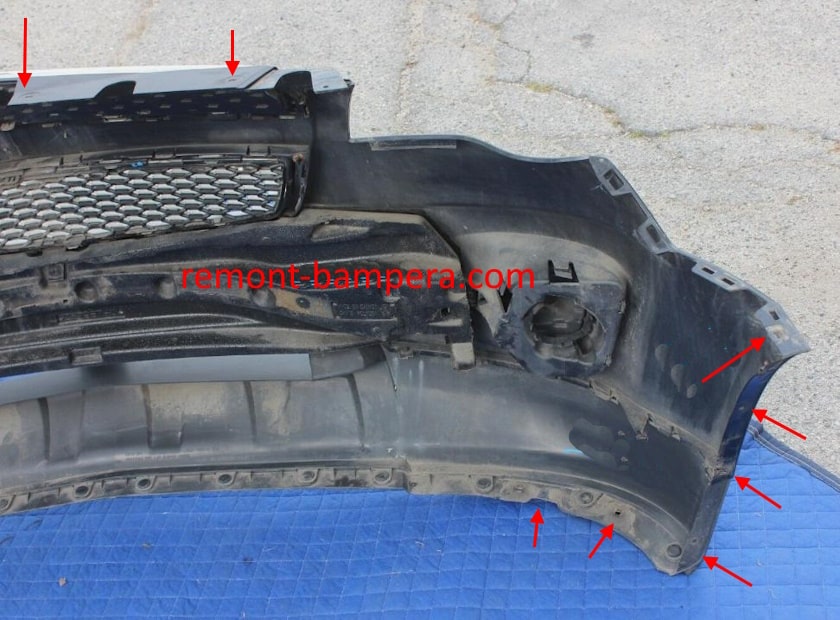 места крепления переднего бампера Chevrolet Equinox II (2010-2017) 