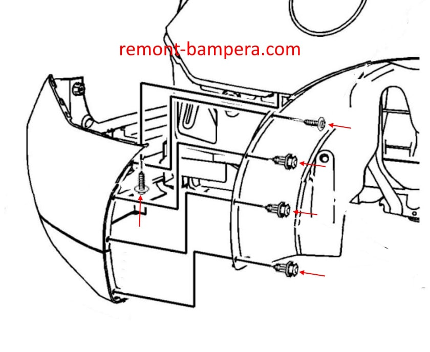 Chevrolet Equinox II (2010-2017) rear bumper mounting diagram