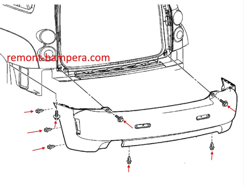 Chevrolet HHR rear bumper mounting diagram (2006-2011)
