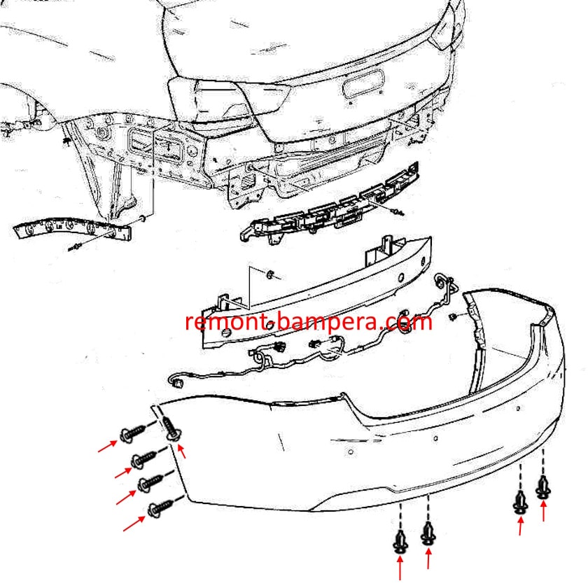 Diagrama de montaje del parachoques trasero del Chevrolet Impala X (2014-2020)