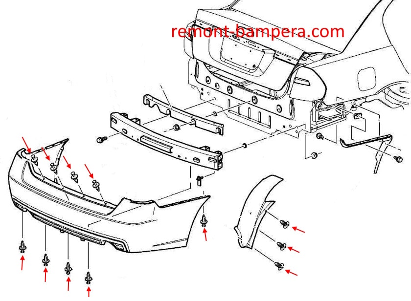 Rear bumper mounting diagram for Chevrolet Malibu VI (2004-2007)