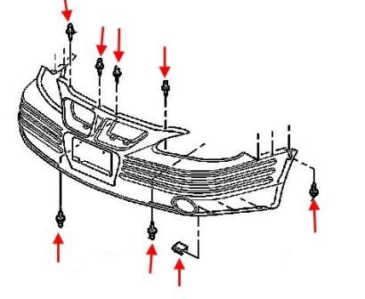 схема крепления переднего бампера Chevrolet (Oldsmobile)  Alero