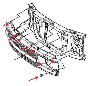 схема крепления решетки радиатора Chevrolet Astro