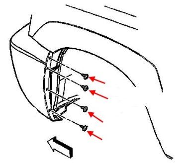 Diagrama de montaje del parachoques delantero Chevrolet Avalanche (2001-2006)