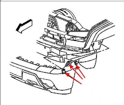 Schéma de montage du pare-chocs avant Chevrolet Avalanche (2001-2006)
