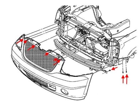 Diagrama de montaje del parachoques delantero Chevrolet Avalanche (2006-20013)