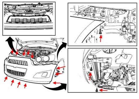 Montageschema für die vordere Stoßstange Chevrolet Aveo / Sonic T300