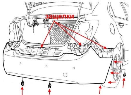 Schéma de montage du pare-chocs arrière pour Chevrolet Aveo / Sonic T300