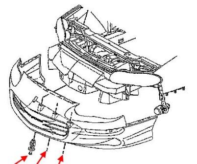 Schéma de montage du pare-chocs avant Chevrolet Camaro (1993-2002)