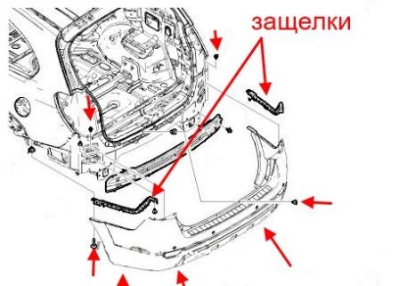 Diagrama de montaje del parachoques trasero del Chevrolet Captiva