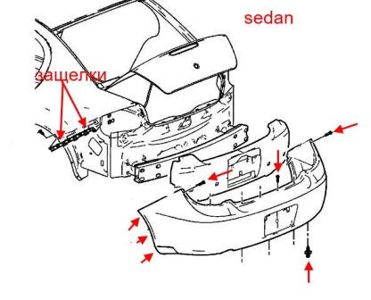 Schéma de montage du pare-chocs arrière Chevrolet Cobalt