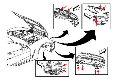 Diagrama de montaje del parachoques delantero del Chevrolet Corvette (2004-2012)
