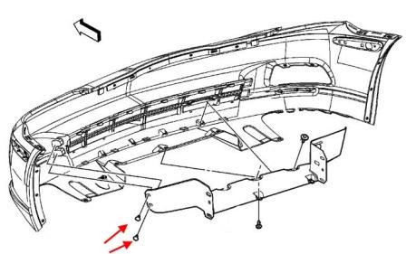 Diagrama de montaje del parachoques delantero del Chevrolet Corvette (2004-2012)
