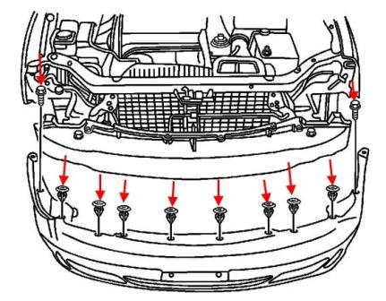 Montageschema für die vordere Stoßstange Chevrolet Epica (2003-2006)