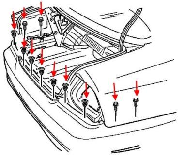 esquema de montaje del parachoques trasero Chevrolet Epica (2003-2006)
