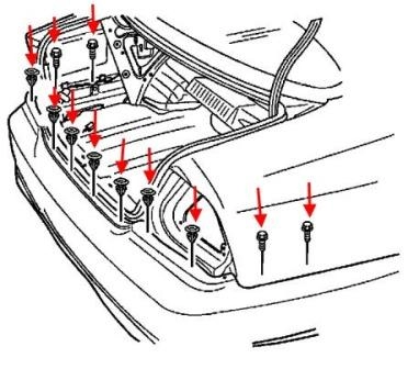 схема крепления заднего бампера Chevrolet Epica (2003-2006)