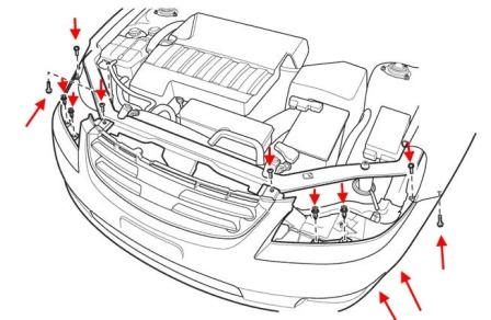 схема крепления переднего бампера Chevrolet Epica (после 2006 года)