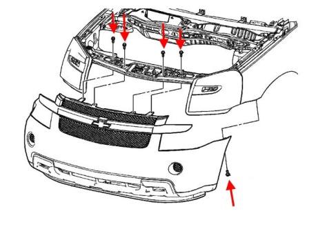 Diagrama de montaje del parachoques delantero Chevrolet Equinox (2004-2009)