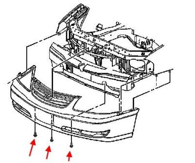 the scheme of fastening of the front bumper of the Chevrolet Impala (1999-2006)