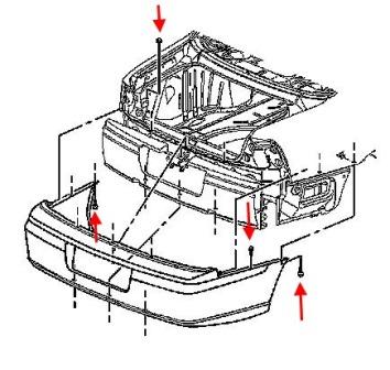 Diagrama de montaje del parachoques trasero del Chevrolet Impala (1999-2006)