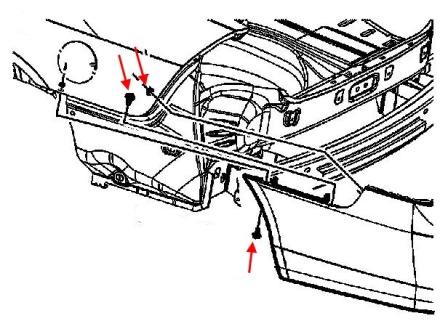 Diagrama de montaje del parachoques trasero del Chevrolet Impala (2006-2012)