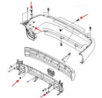 Schéma de montage du pare-chocs arrière Chevrolet Lanos